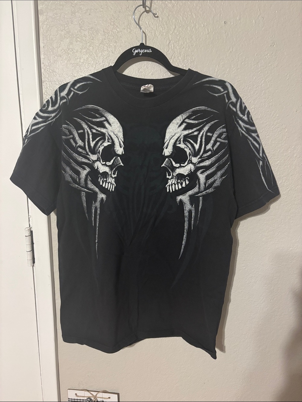 Delta Black pro weight Short Sleeve Tee with Silver Skull Graphics